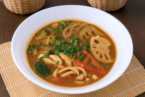 Червоний карі з фунчозою та куркою